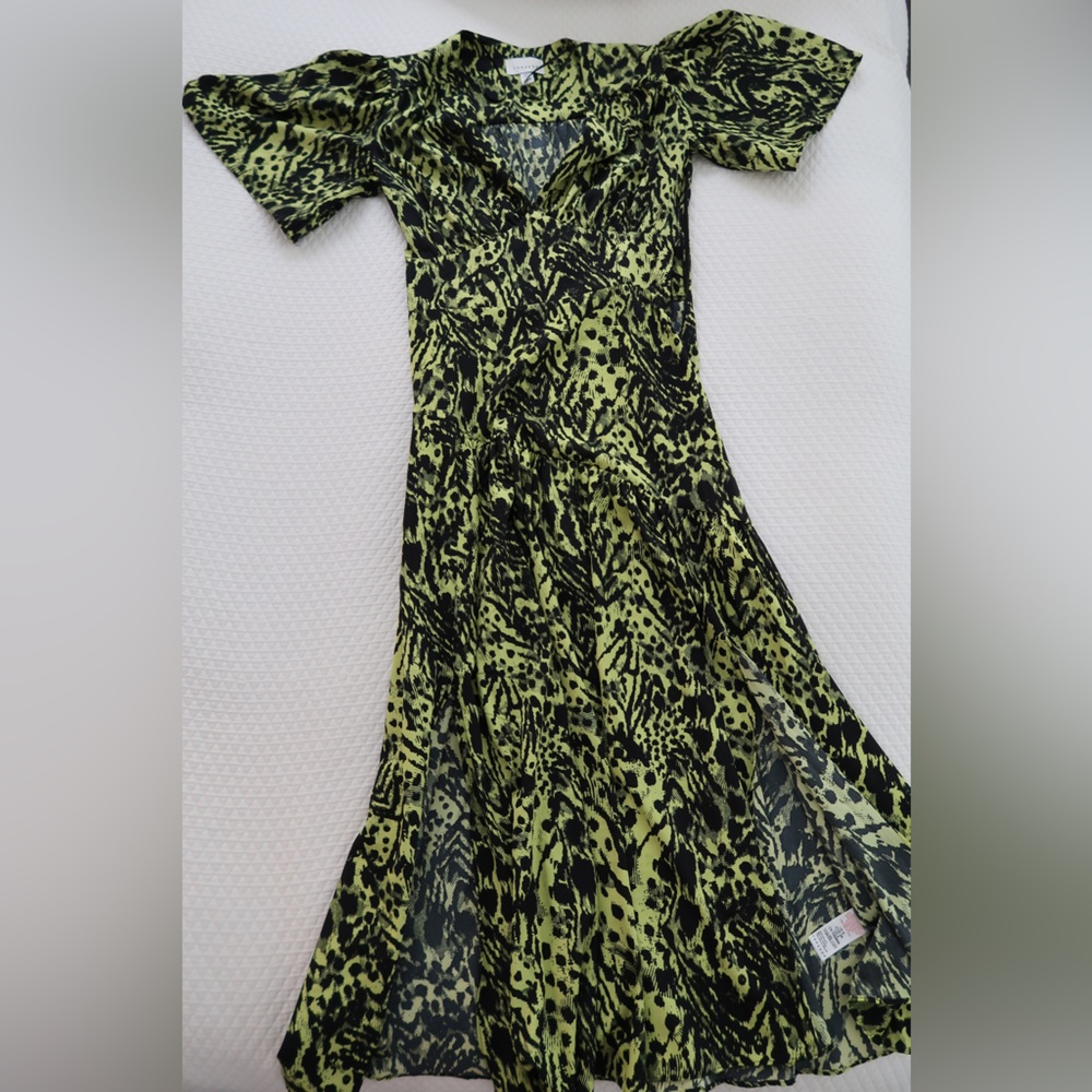 Topshop green and black dress, size 2, leg slit and side zip